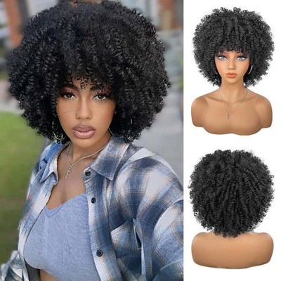 Women's 10'' Afro Kinky Curly Wig Short Fluffy Heat Resistant Synthetic Hair