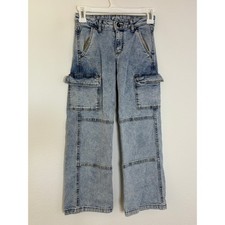 Art Class Girls Light Wash Acid Cargo Jeans Straight Leg Size 8