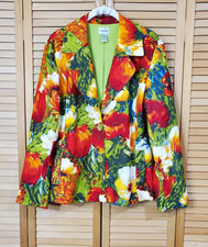 Chico's Vibrant Floral Print Notch Collar Blazer Size 2 12 