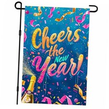 New Year Garden Flag 12x18 Inch Cheers to the Year Flag Double Sided Confetti