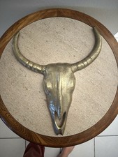 Gold Longhorn Bull Skull Wall Decor Large 20” Faux Metal Western Southwestern
