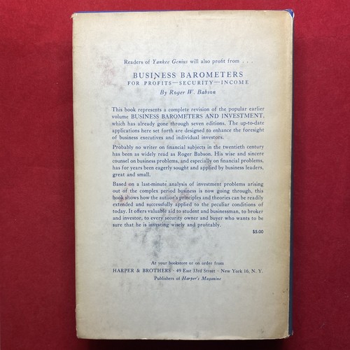 Yankee Genius Roger Babson Earl Smith HC DJ 1st Ed 1954 Investment Forecasting - Picture 2 of 12