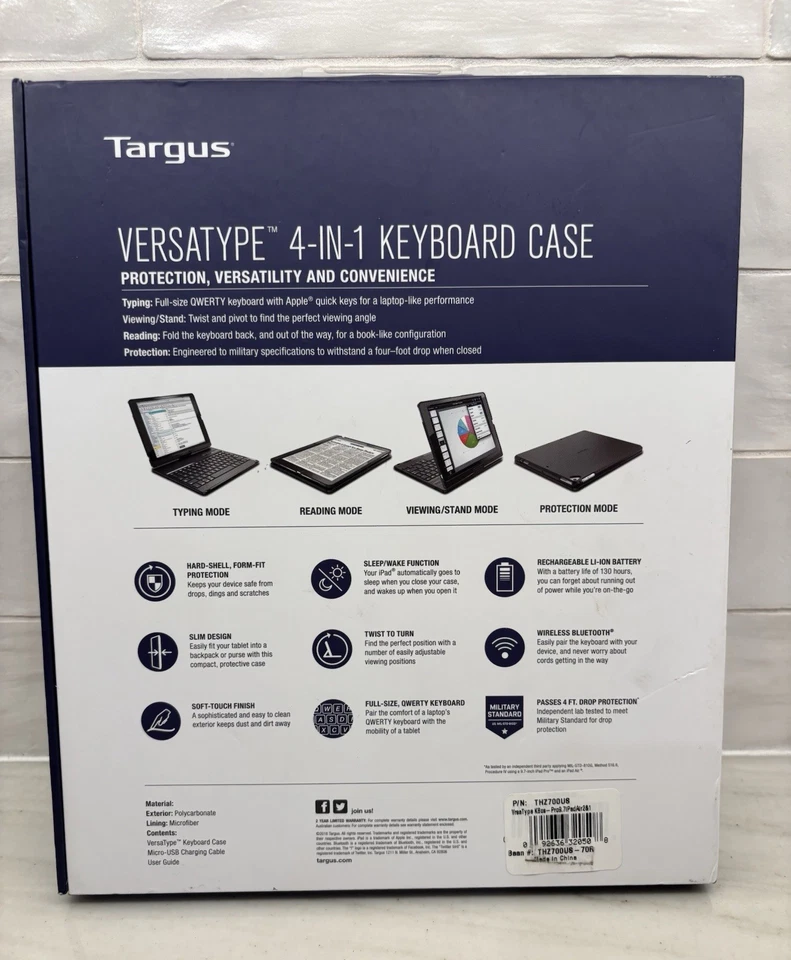 Targus THZ620US Versatype 4-in-1 Bluetooth IPad Keyboard Folio Case - w/USB Cord - Image 2 of 4
