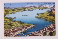 Geneva Lac Leman Switzerland 1932 Topographical Postcard