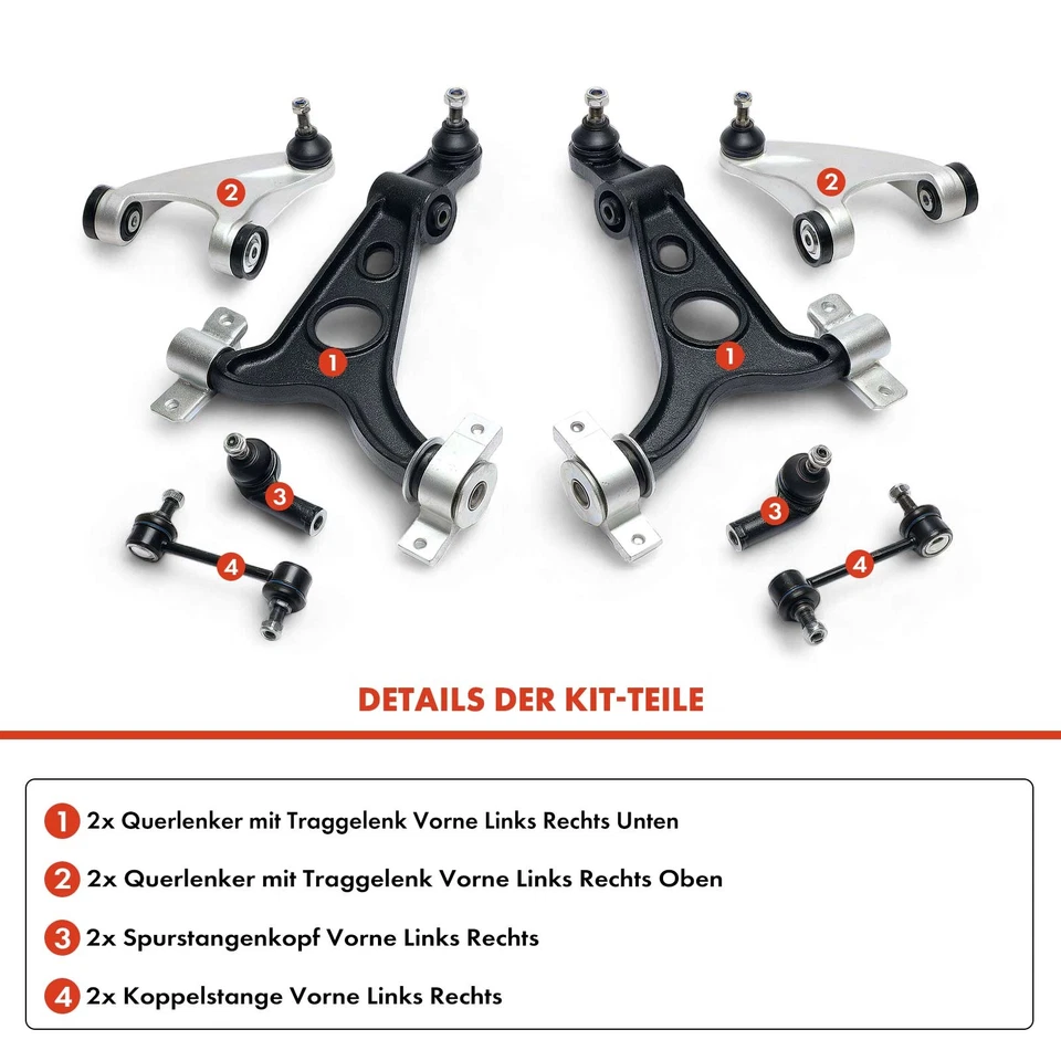 8x Kit Bras de Suspension avant Bas Haut L+R pour Alfa Romeo 147 156 Gt 156 Sw - Photo 4/4