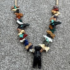 Vtg Zuni Fetish Necklace 38 Carved Stone Animals With Cast Center Standing Bear