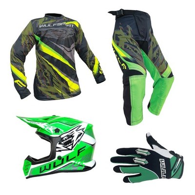 Kinder MX Wulfsport 2026 Warhammer Motocross Shirt, Hose, Handschuh & Helm grün #6