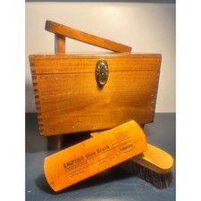 Vintage Shoe Shine Box With Two Horse Hair Brushes