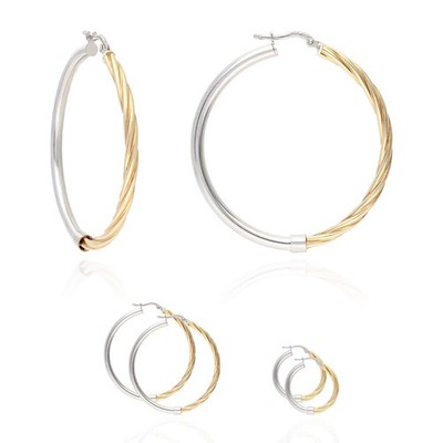 Creolen Gelbgold über 925 Silber 3 mm halb glänzend halb gedreht