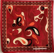 VTG Retro Mod Red Orange Cream Black Bandana Cotton 13960 21" Square