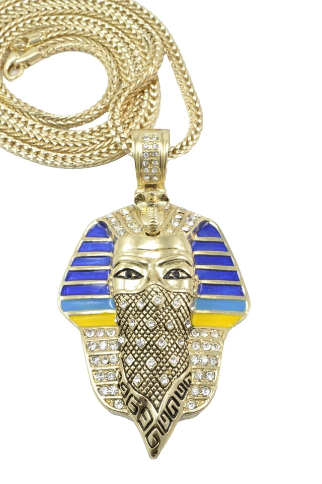 Pingente feminino hip hop grande ouro Egito mascarado corrente Franco 36 polegadas - Imagem 2 de 4