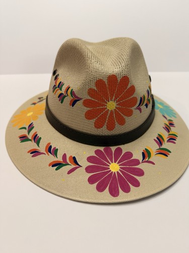 Royal Road Trading Company HAND PAINTED Original Panama  Floral Hat Size Large