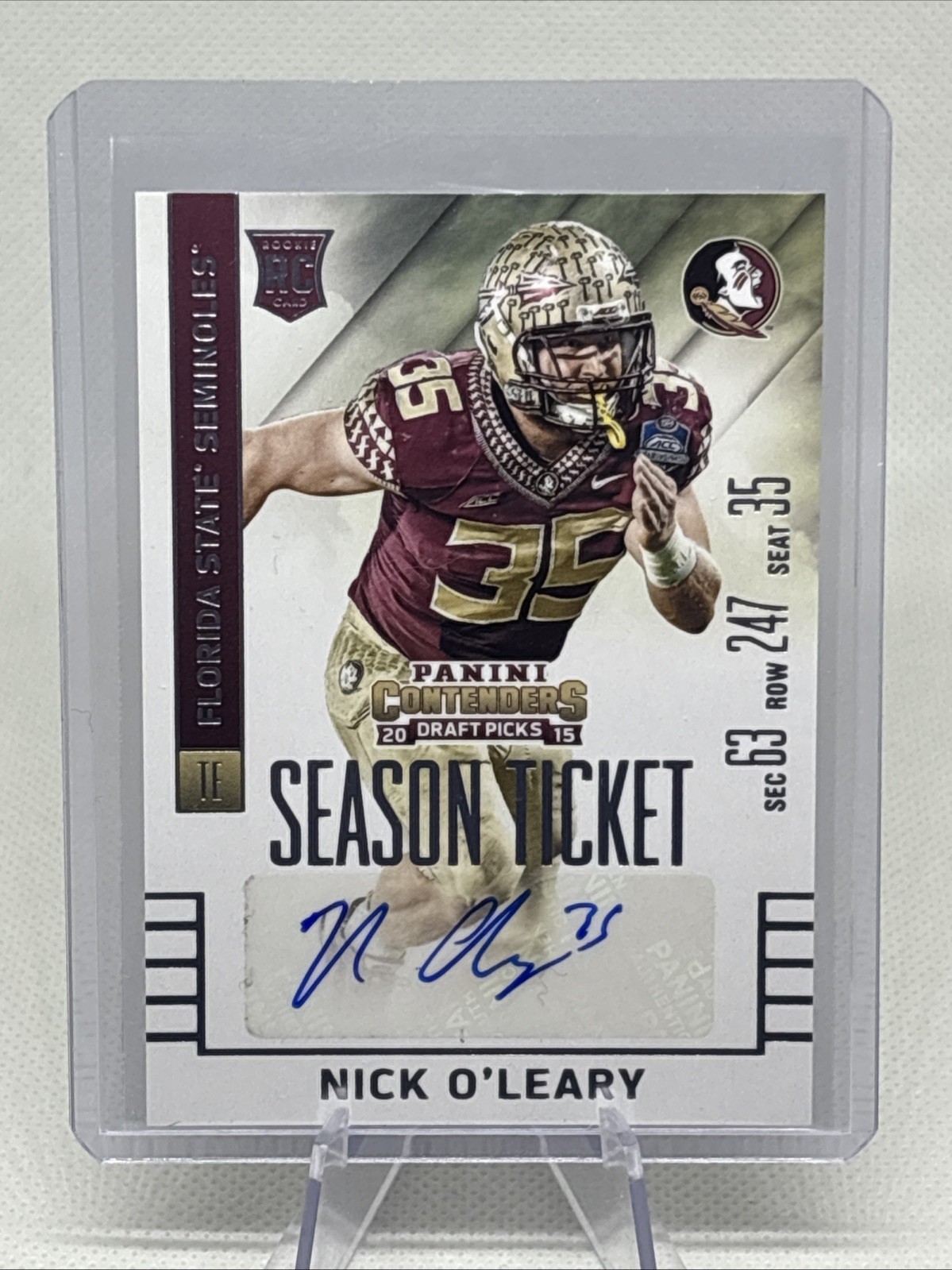 Nick O'Leary Panini Contenders Draft Picks #135 Draft Ticket Red Foil Autograph