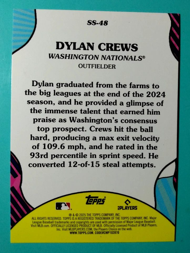 2025 TOPPS BASEBALL  *** Dylan Crews: Summer Superstars Rookie ***  #SS-48 - Image 2 of 2
