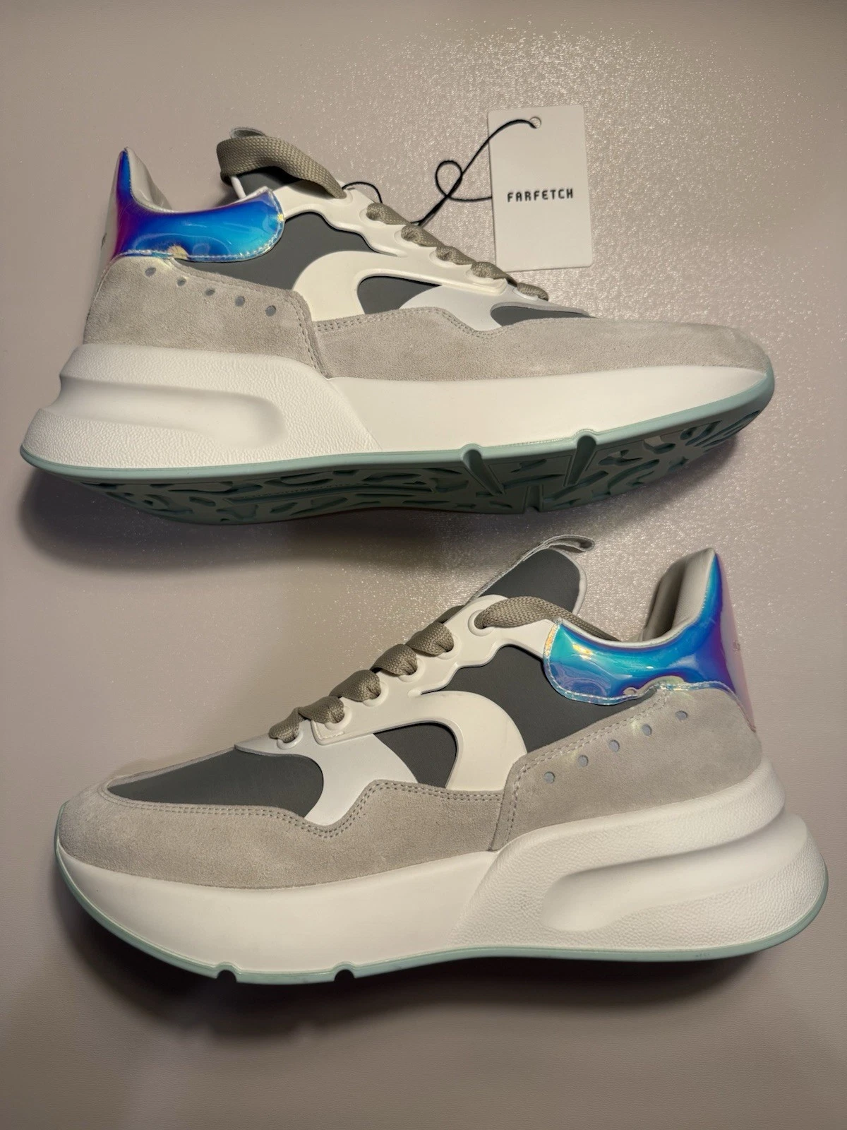 Alexander McQueen — Alexander McQueen White Iridescent Leather Sneaker 43 EU IT 10 US Men’s *NEW*