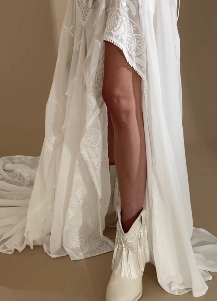 Rush bridal NWOT women’s two piece size 2 corset skirt set Chiffon Crepe White - Image 3 of 4