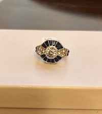 Size 6.75 Blue Sapphire CZ And Diamond CZ Art Deco Inspired Ring No Mark New