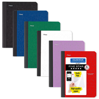 Five Star Composition Notebooks 6 Pack College Ruled Paper 9-3/4 X 7-1/2 100