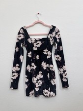 LoveShackFancy Watson Mini Babydoll Dress Black Floral Long Sleeve Sample XS