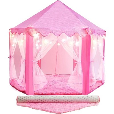 Playvibe Princess Tent For Kids, Includes Rug & Led Star Lights 55 X 53 Inch