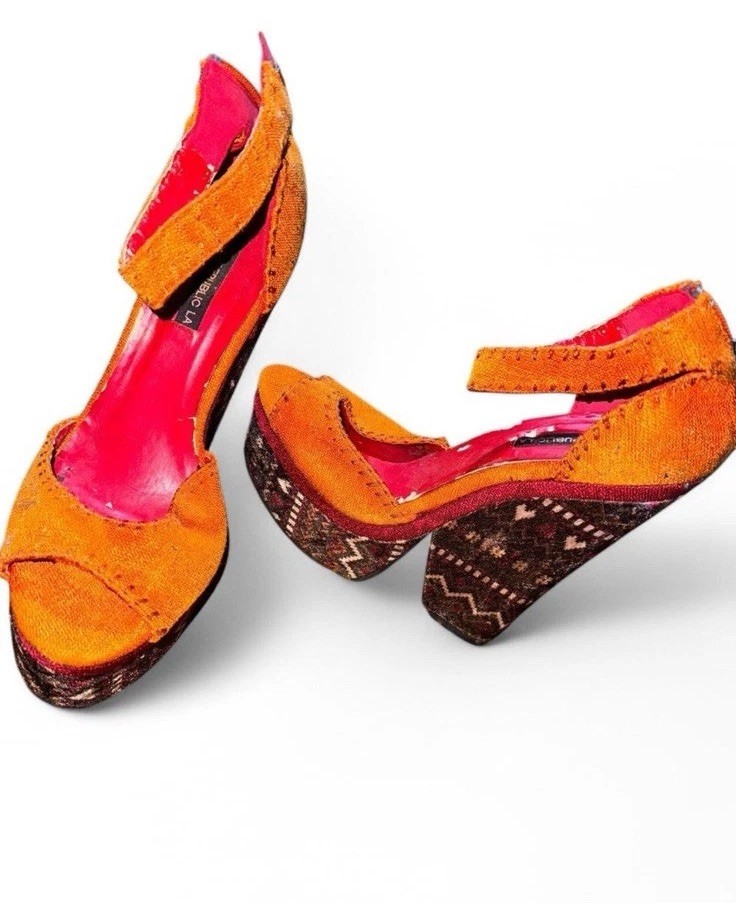 Orange Pattern Platform Heel - image 3