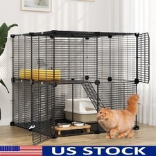 Large Indoor Outdoor Cat Cage 2-Tier Crate DIY Assembly Safe Stairs Access New