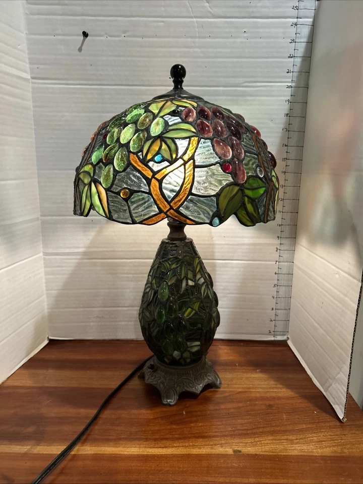 Stained Glass Table Desk Lamp Tiffany Style Double Light Victorian 20" tall - Image 4 of 4