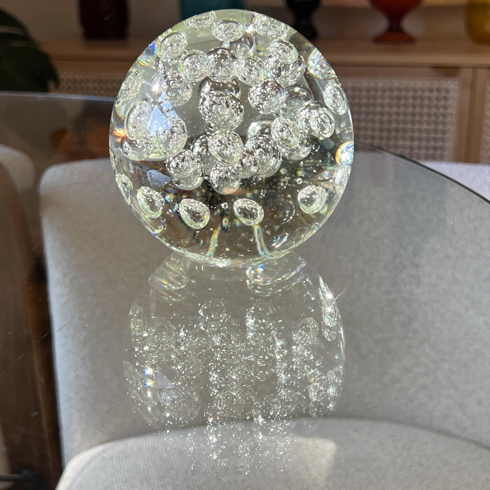Pisapapeles burbuja controlada grande de vidrio artístico de Murano - esfera de cristal transparente de 4′′ Foto 2 de 4