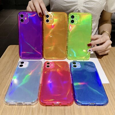 For iPhone 15 14 13 16Pro Max 12 11 7 8 Soft Colorful Back Case Laser Film Cover