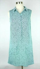 BANANA REPUBLIC Women's 0 Teal & navy blue sleeveless shift shirt dress knee lth