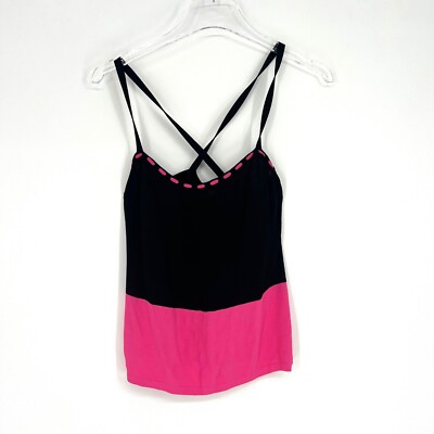 Escada Tank Top Womens 38 Pink Black Cross Back Sleeveless