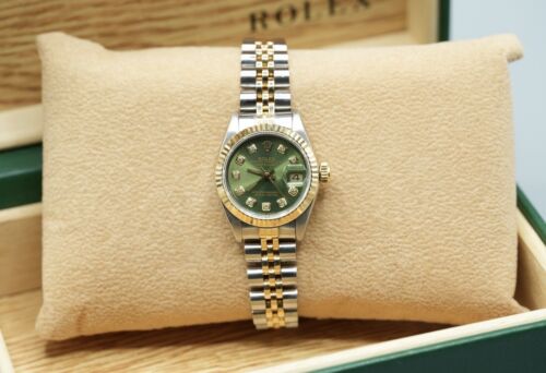 Ladies Steel & Gold Rolex Datejust 26mm 69173 Custom ‘Olive’ Green Diamond Dial