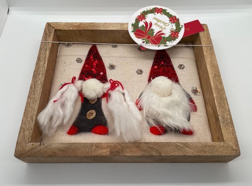 Gnomi di Natale da Appendere a Parete Paillettes Tela Arte Cornice Legno 8,5 x 7 - Foto 2 di 10