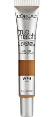 L'Oreal True Match Concealer Eye Cream  Hyaluronic Acid W7-8 Dark .4floz NEW