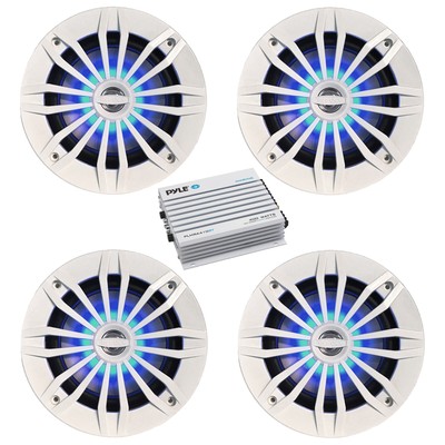 Pyle PLMRA410BT 4-CH 400W Bluetooth Amplifier, 4x 6.5'' 180W Blue LED Speakers