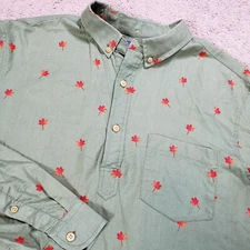 The Nutter Chubbies Shirt Mens Large Green Floral Leaves Vacation Popover Henley