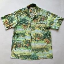 VINTAGE SEARS HAWAII Medium SHIRT Roman English All Over Print RARE