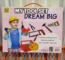 KIDS LARGE 30 PIECE TOOL SET WITH SAFETY HAT AND TOOL BOX GREAT CHRISTMAS GIFT 