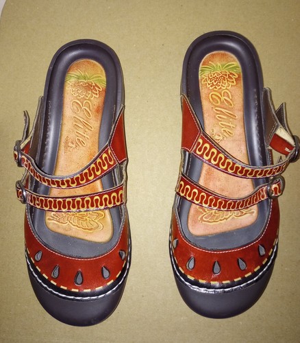 Sz 11 Elite Corkys Red Leather Boho Mule rubber edge 2 adjust strap Watermelon c - Bild 18 von 18