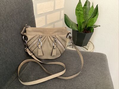 Makowsky Gray Leather Double Zipper Crossbody Bag Women's