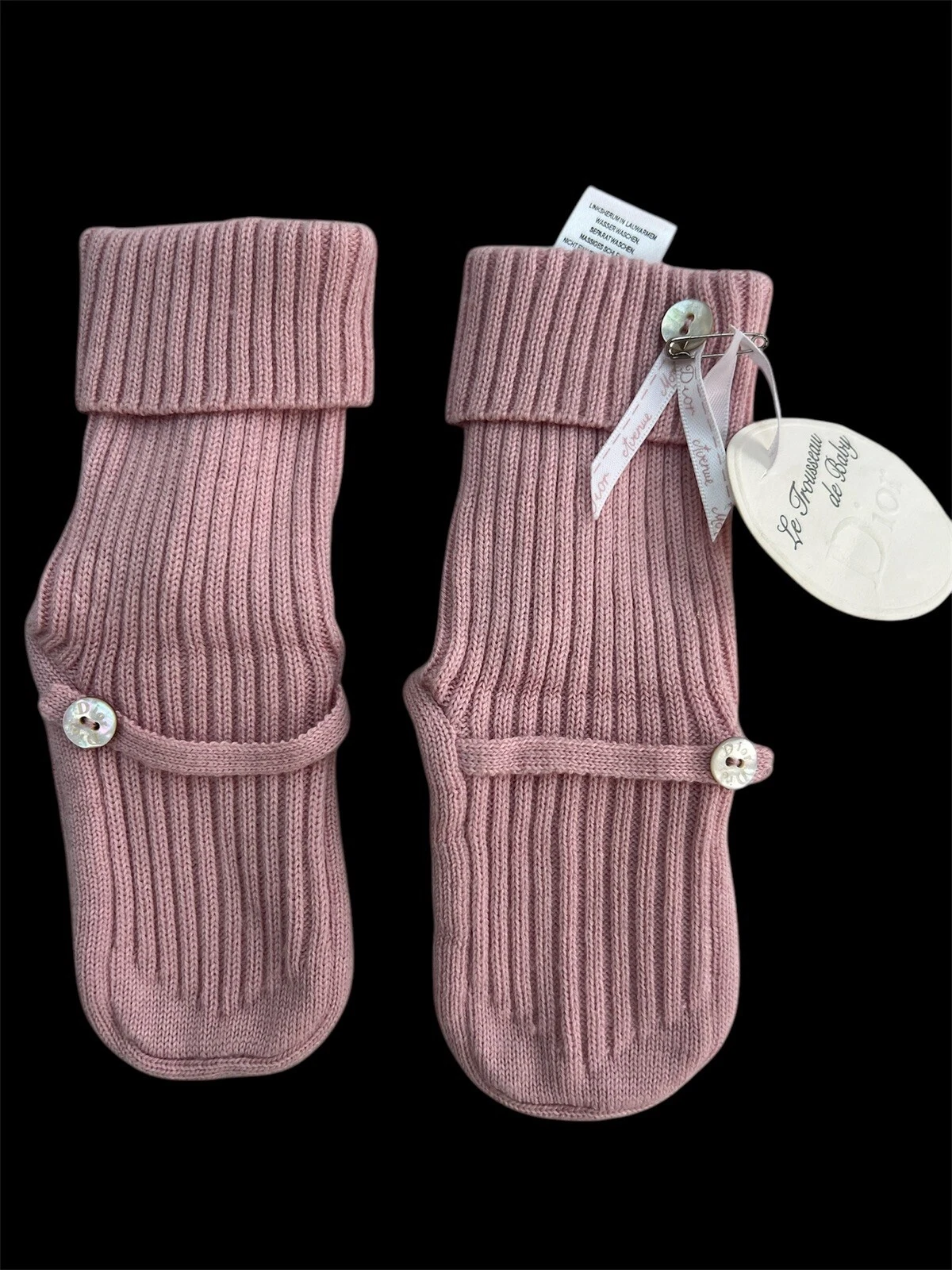 Chaussettes chaussons rose cachemire laine mélangée 18 mois Dior bébé fille neuf avec étiquette