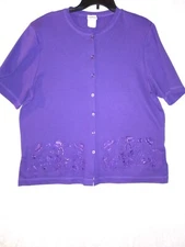 BONWORTH Large Red Hat Society Lightweight Short Sleeve Buttoned Cardigan