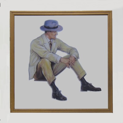 Spiegel mit bedruckter Figur & gerahmt 70er Jahre Vintage Humphrey Bogart ?? VINTAGE