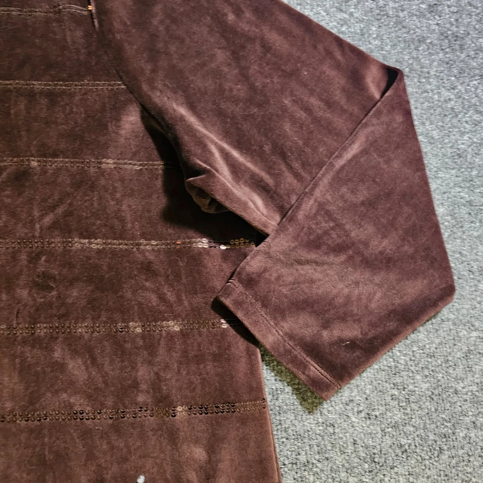 Quacker Factory Sweater Womens Size 2X Brown Sequin Stripe Velour Casual Basic - Image 4 of 4