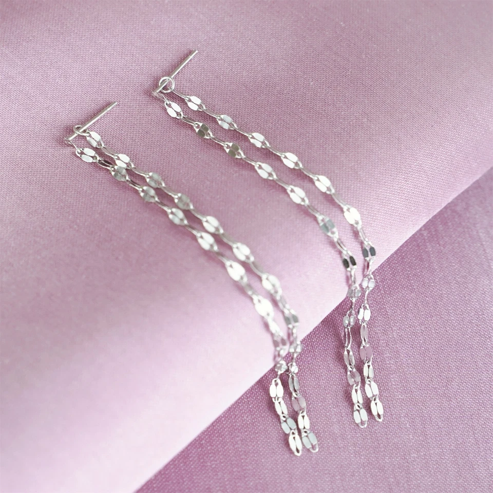 Orecchini A Pendente Con Catena Lunga Doppia In Argento Sterling 8cm - Immagine 2 di 4