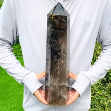 12.45lb Natural Clear Smoky Obelisk Quartz Crystal Tourmaline Wand Point Healing