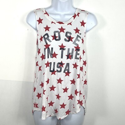 Grayson Threads Graphic Top sz M White Red Stars Rose In The USA Americana