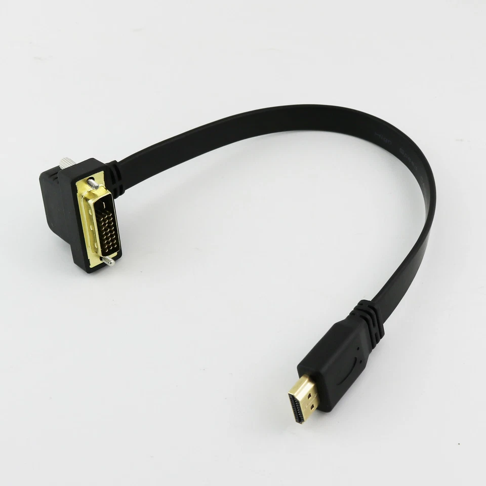 HDMI-compatible to DVI 24+1 Pin Right Angle Male Video Converter Flat Slim Cable - Image 2 of 4