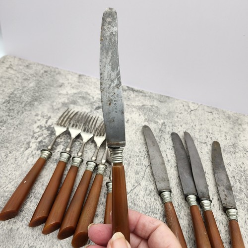 Juego de cubiertos vintage/antiguo L.Jungen Solingen asas de baquelita - Imagen 9 de 14