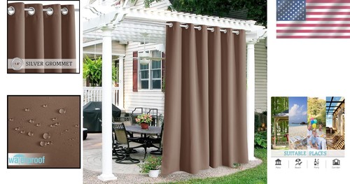 Versatile Mocha Blackout Grommet Curtains – Waterproof for Indoor/Outdoor Use - Picture 2 of 9